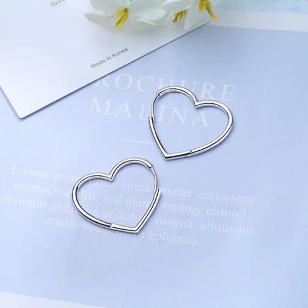 NEW Gold/925 Sterling Silver Heart Hoop Earrings - Picture 4 of 8